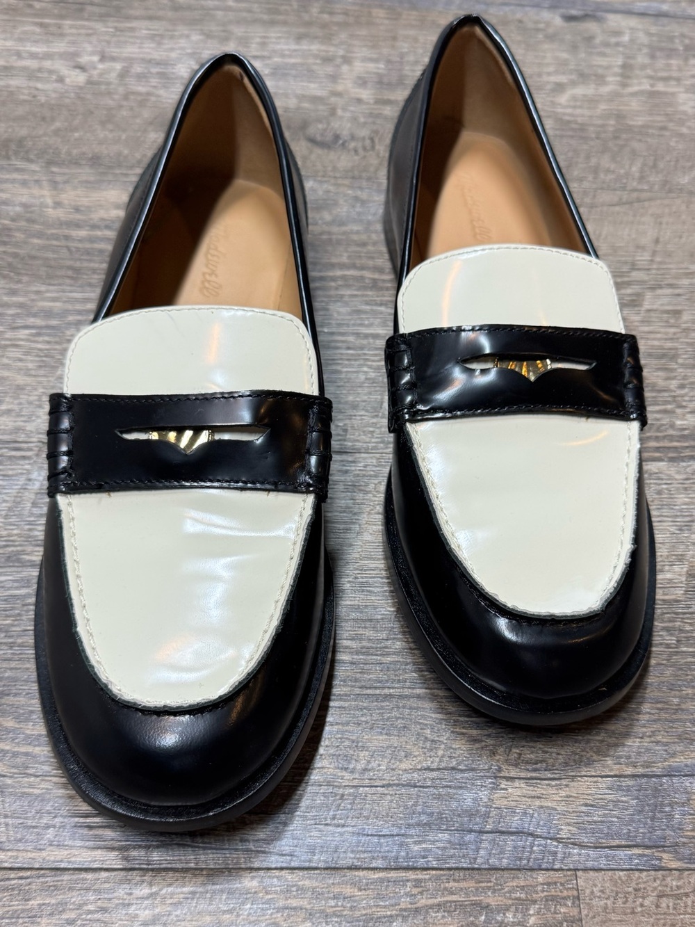 Madewell Black and White Leather Women's Penny Loafers - Picture 12 of 15